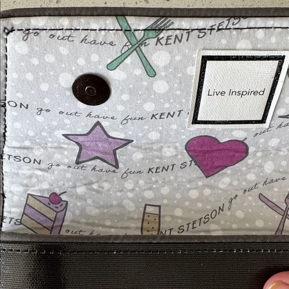 KENT STETSON Gray Coated Canvas Pegasus Print Art Clutch Handbag Handmade USA